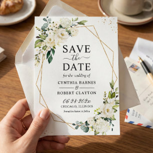 Reserve A Data Ivory White Floral Floral Moderna Dourada Geométri