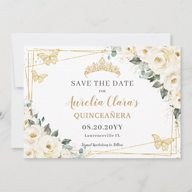 Reserve A Data Ivory White Floral Quinceanera Sweet 16 Butterfly (Frente)