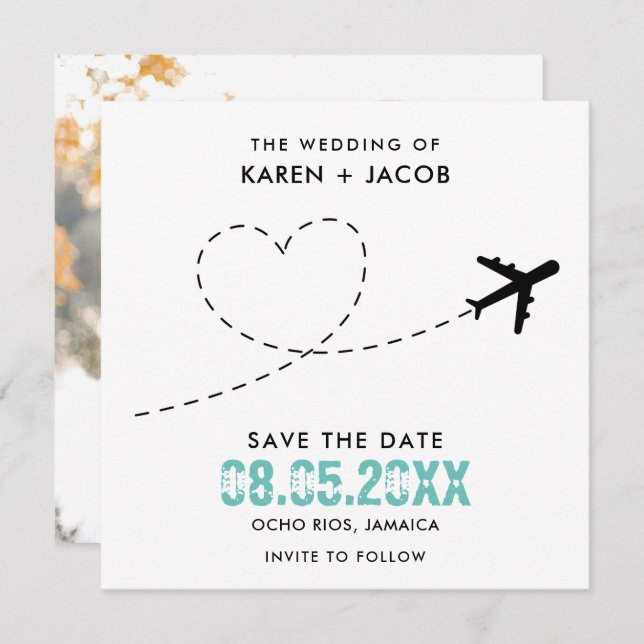 Reserve A Data Jamaica Destination Wedding Photo Save the Date (Frente/Verso)