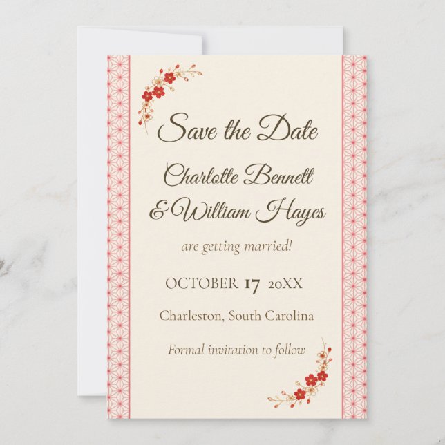 Reserve A Data Japanese Sakura Asanoha Save the Date (Frente)