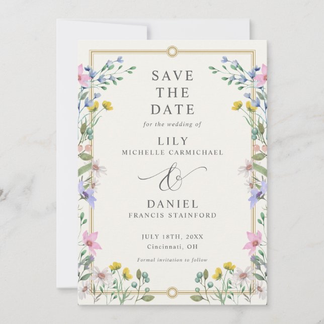 Reserve A Data Jardim de Campo Flores Silvestres Casamento Floral (Frente)