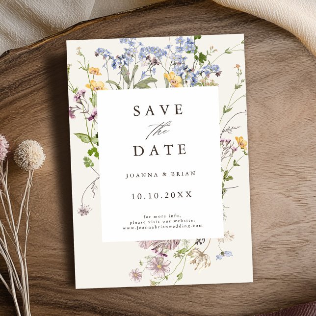 Reserve A Data Jardim dos Prados de Primavera Selvagem, Bonito, (Colorful Pretty Spring Wildflower Meadow Garden Save The Date card)