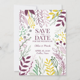 Reserve A Data Jardim Floral Boho Verão Outono Cassis Açafrão