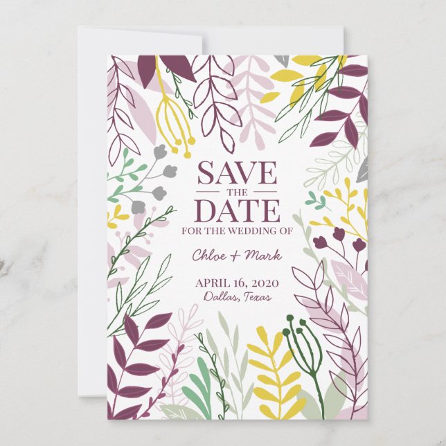 Reserve A Data Jardim Floral Boho Verão Outono Cassis MellowYello (Frente)