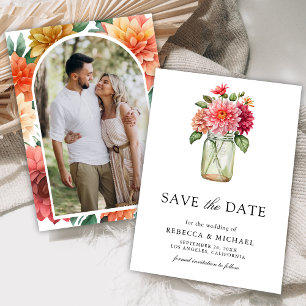 Reserve A Data Jarra de Mason Colorida com Foto de Dahlia para Ca