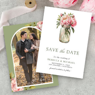 Reserve A Data Jarra de Pedra com Foto Floral Rosa Casamento