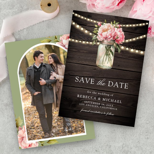 Reserve A Data Jarra de Pedra com Foto Floral Rosa Casamento de M (Criador carregado)