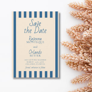 Reserve A Data Jeans Azul e Listras de Marfim Casamento Minimalis