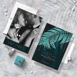 Reserve A Data Jewel Palm Leaf Wedding Teal ID830