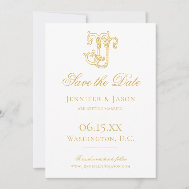 Reserve A Data JJ Monograma JJ Crest Casamento EDITÁVEL (Frente)