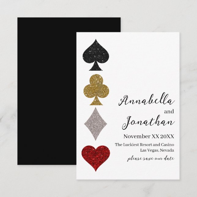 Reserve A Data Jogo de Cartas Brilhantes Casamento no Cassino Las (Frente/Verso)