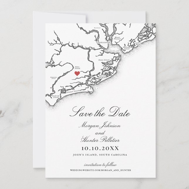 Reserve A Data Johns Island SC Map Elegant Black White Wedding (Frente)