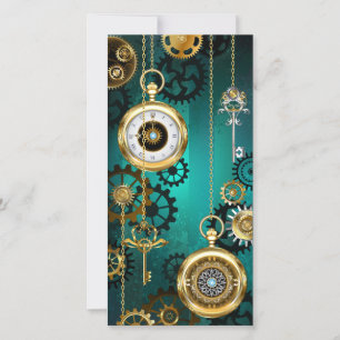 Reserve A Data Joia Steampunk Relógio em um Fundo Verde