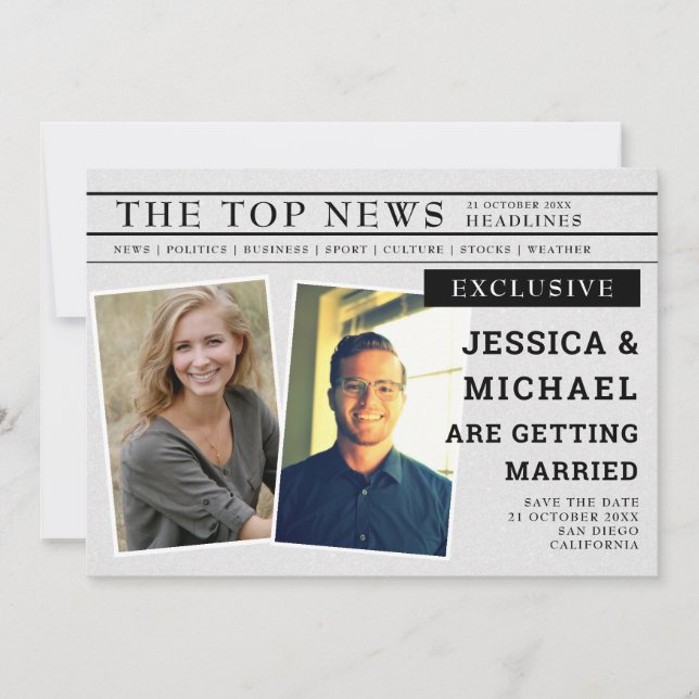 Reserve A Data Jornal Retro Divertido Notícias Manchetes Únicas F (Frente)