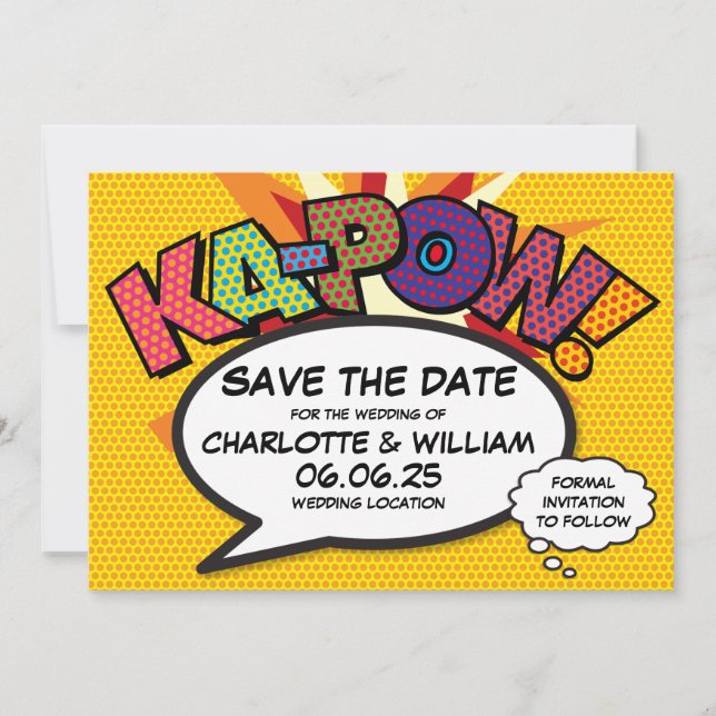 Reserve A Data KAPOW Salve a Data Diversão Arte Pop de Quadrinhos (Frente)
