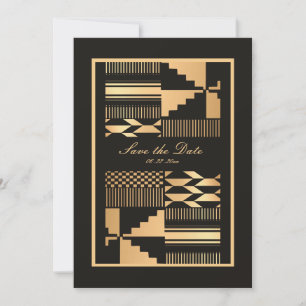 Reserve A Data Kente Preto e Dourado