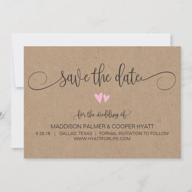 Reserve A Data Kraft Rustic Hearts Save the Date (Frente)