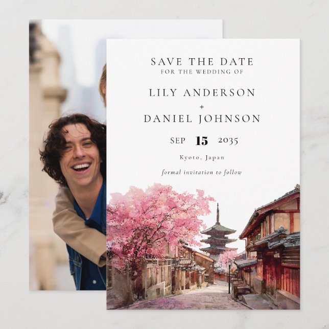 Reserve A Data Kyoto Japan Watercolor Photo Wedding (Frente/Verso)