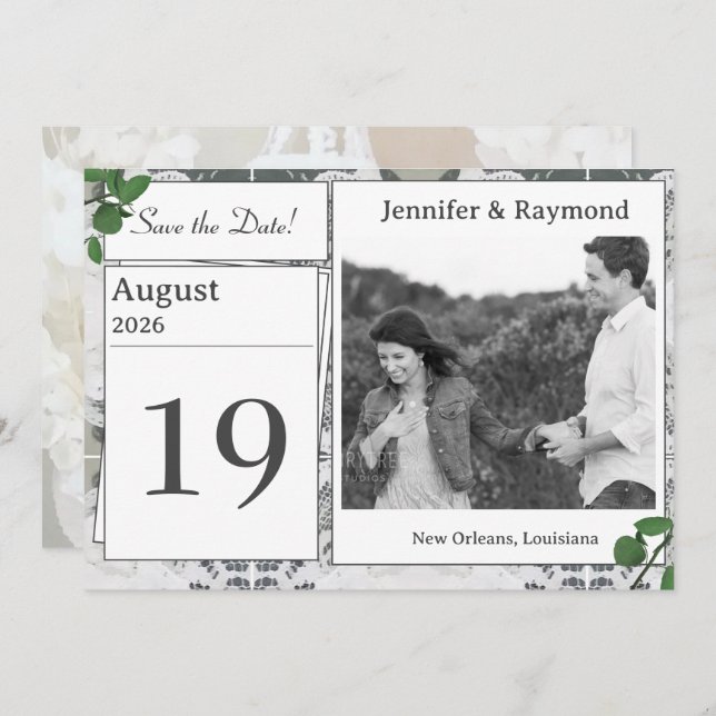 Reserve A Data Lace branco e Rosa salvam a placa de data (Frente/Verso)