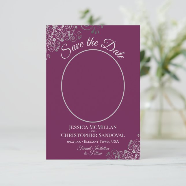 Reserve A Data Lace e foto de prata elegante no casamento com mag (Em pé/Frente)