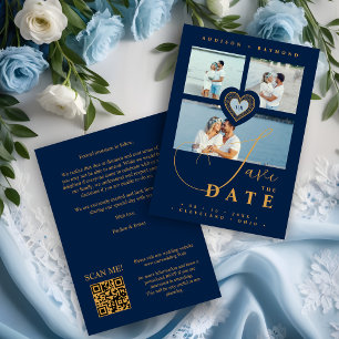 Reserve A Data Lace Exquisita Dourado & Azul Marinho 3 Fotos Múlt