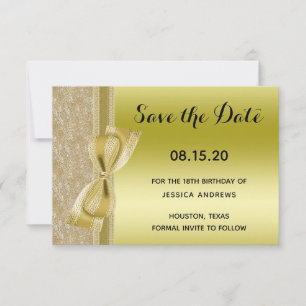 Reserve A Data Lace Fita & Laço Dourado Lantejoulas 18º