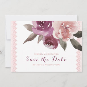 Reserve A Data Lace floral de aquarela rústica salvar a data