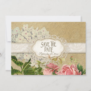 Reserve A Data Lace Moderno Vintage com Manchas de Chá em Hortêns