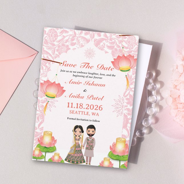 Reserve A Data Lâmpadas Elegantes Rosa Lotus Casamento (Criador carregado)