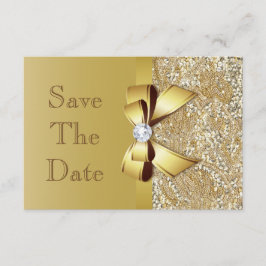 Reserve A Data Lantejoulas e Laço de Falso Ouro Casamento Save Th