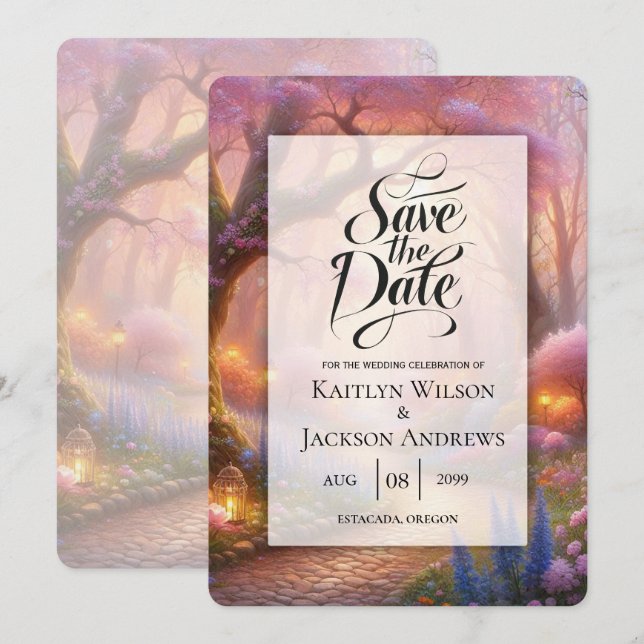 Reserve A Data Lanterna de Casamento de Jardim Pastel Romântico (Frente/Verso)