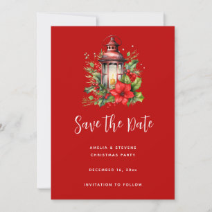 Reserve A Data Lanterna de Natal Vermelho Poinsettia e Pinheiro