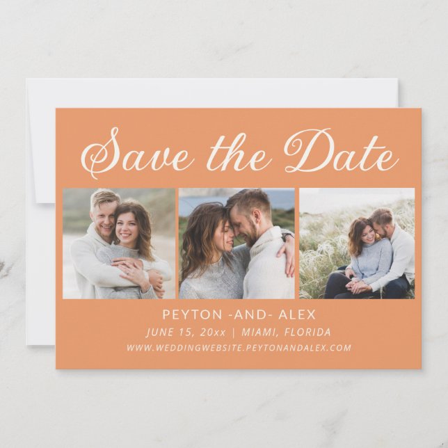 Reserve A Data Laranja 4-Foto 2-Lados Casamento Salvar Data  (Frente)