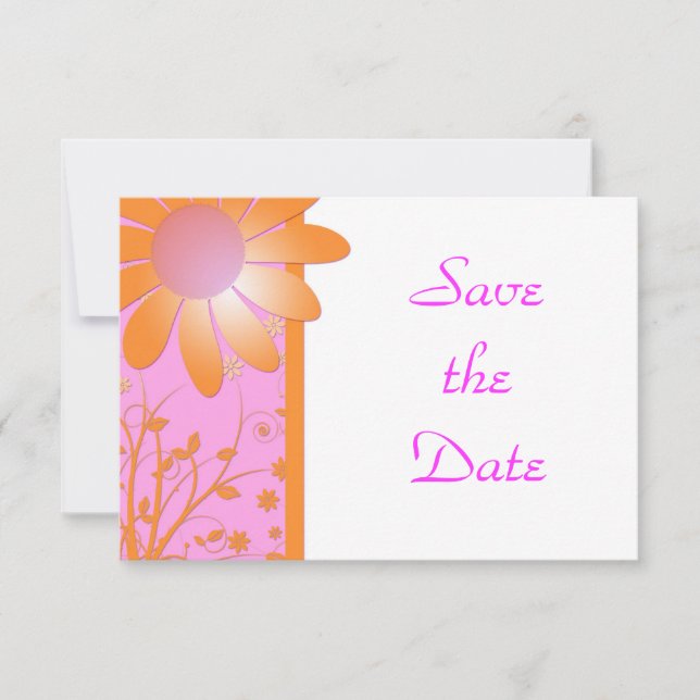 Reserve A Data Laranja Brilhante e Rosa Casamento Salve a Data (Frente)