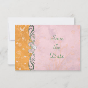 Reserve A Data Laranja e Rosa Floral Casamento Salve a Data
