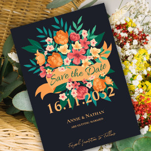 Reserve A Data Laranja Elegante e Floral Amarelo Salve a Placa de