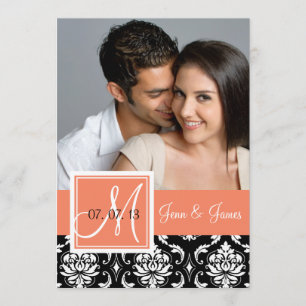 Reserve A Data Laranja Peach Black Damask Foto para Salvar a Data