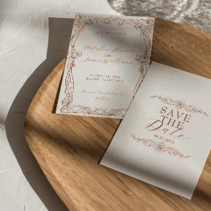 Reserve A Data Laranja Queimado Chique Terracota Boho Casamento