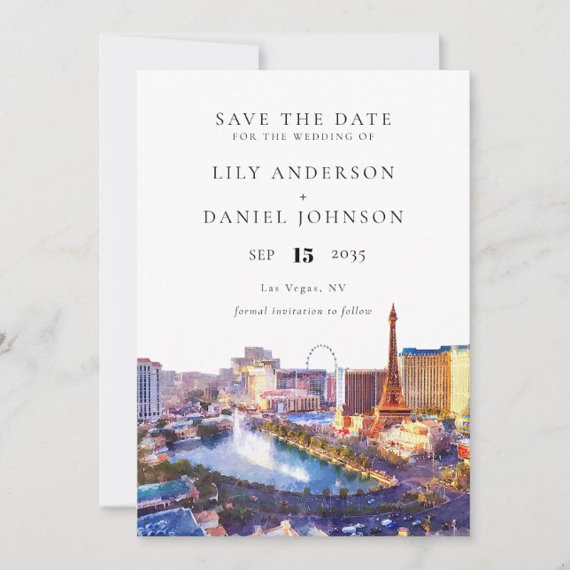 Reserve A Data Las Vegas Skyline Watercolor Destination Wedding (Frente)