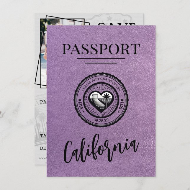 Reserve A Data Lavanda California Passport Salvar a Data (Frente/Verso)