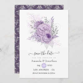 Reserve A Data Lavanda e Casamento Floral de Prata