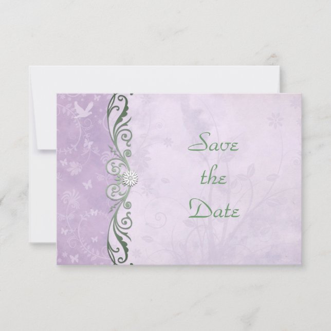 Reserve A Data Lavanda e Verde Casamento Floral Save the Date (Frente)