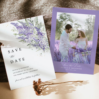 Reserve A Data Lavanda e Verde Salvia Foto Floral de Casamento