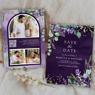Reserve A Data Lavanda Eucalyptus Código QR Casamento Roxo