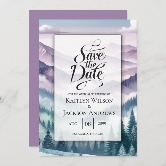 Reserve A Data Lavanda Frost no Casamento de Névoa Alpina (Frente/Verso)