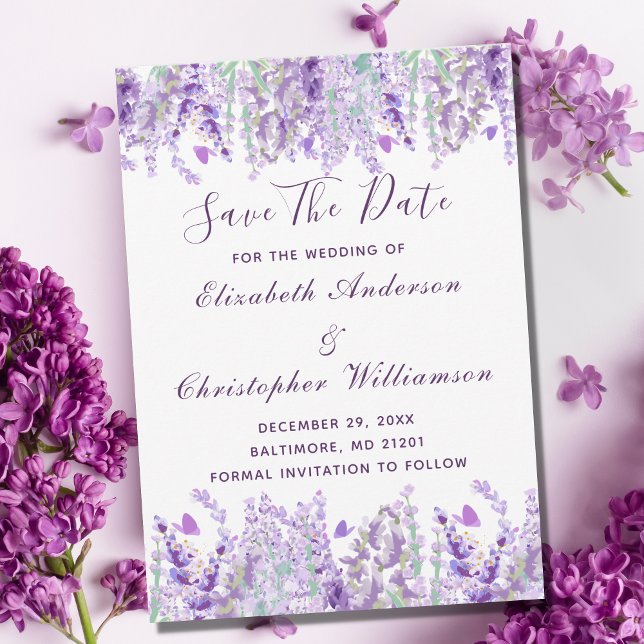 Reserve A Data Lavanda Greenerescência Floral Aquarela Formal Ele (Criador carregado)