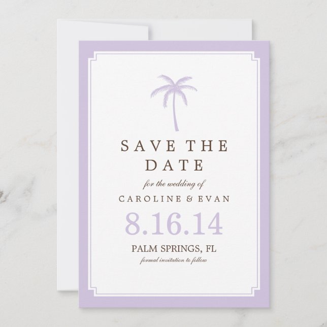 Reserve A Data Lavanda Palm Tree Weding Date (Salvar data) (Frente)