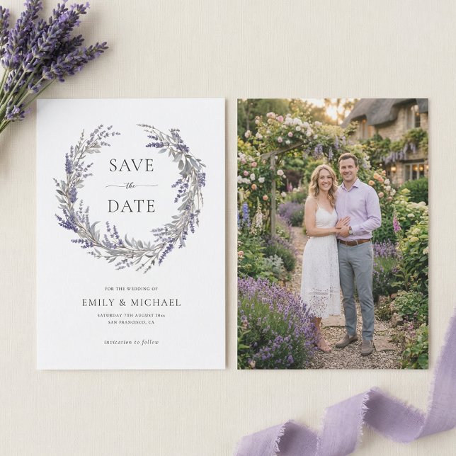 Reserve A Data Lavanda Roxa Com Foto Elegante Casamento (Criador carregado)