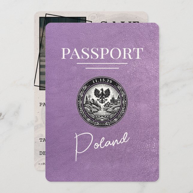 Reserve A Data Lavanda Roxo Passaporte Do Polônia Salvar A Data (Frente/Verso)