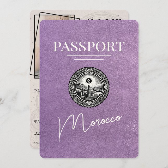 Reserve A Data Lavanda Roxo Passaporte Marrocos Salvar Data (Frente/Verso)
